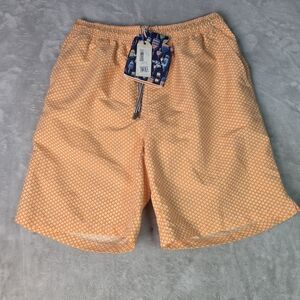 NWT Peter Millar Seaside Swim Trunks  Size Med Blue and Orange Geometric